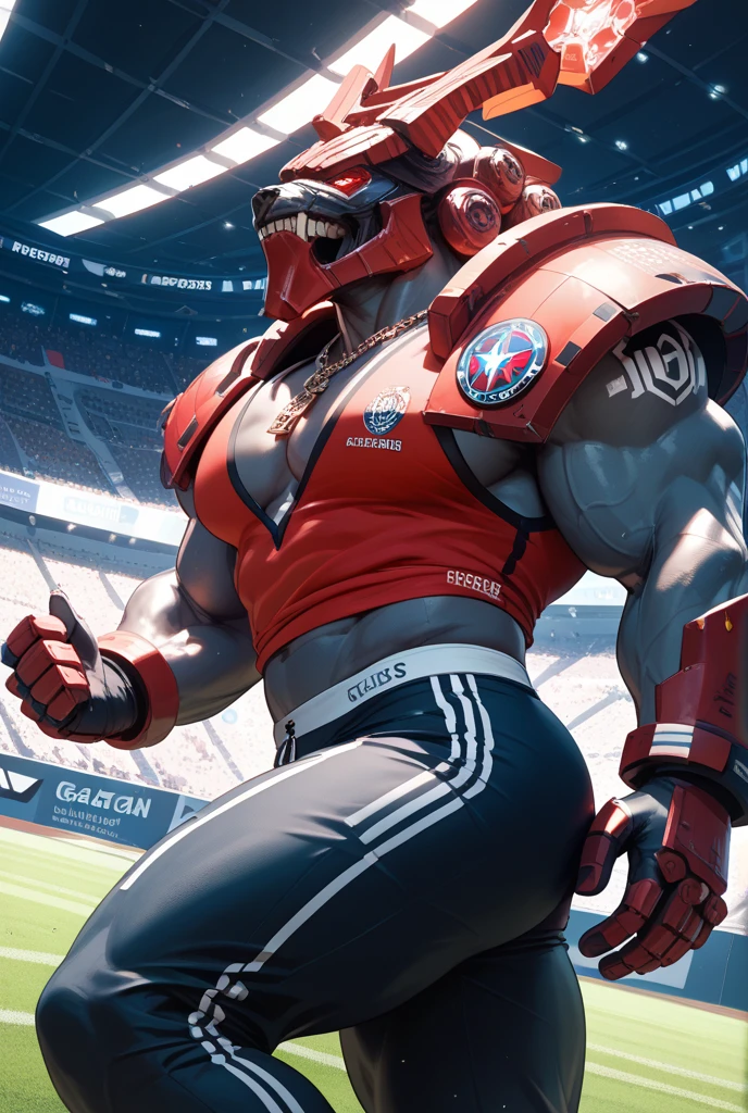Highest quality, Highest quality, High quality illustrations, masterpiece, Ultra-high resolution, Detailed Background, grassland, Absurd, Perfect Anatomy, performance, Good lighting, Shadows in the movies(kemono, Furry Personifi猫ion), horse, Muscle Body, Rubber Suit, Bodysuits, Red harness, Rubber mask, big null bulge, running