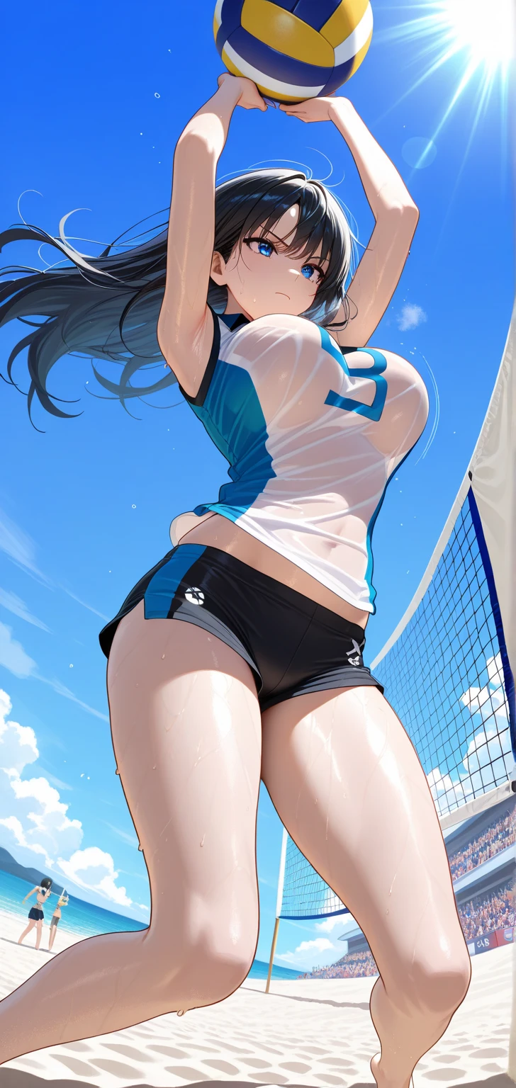 (best quality, On the table),Ultra-fine photography,1 Girl, Female beach volleyball player, Cool,Dynamic Angle,