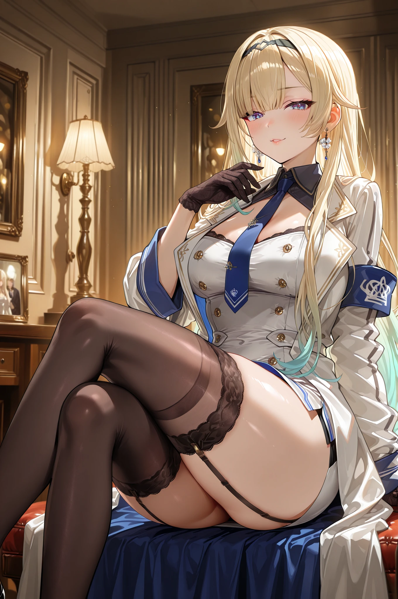 (masterpiece:1.2), (Military uniform magazine cover:1.4),best quality,PIXIV,Sweet girl , sexy posture,1girl, (perky chest:1.2), rolling upskirt by wind:1.6, (with sparkling eyes and a contagious smile),open mouth, (pointed chest:1.2),fishnets, black hair, boots, long hair, black nails, skirt, shirt, solo, black footwear, bag, black skirt, jewelry, jacket, on head, black jacket, thigh strap, bangs, necktie, earrings, nail polish, multicolored hair, looking at viewer, full body, bottle, own hands together, belt, jacket on shoulders, food, cats on head, black necktie, ring, choker, english text, collared shirt, blue eyes, platform boots, hat, lace-up boots ,masterpiece、highest quality、Very detailed、An illustration、Beautiful fine details、One Girl、cute、Detailed landscape、Training Room Background:1.4、Platinum Blonde Hair、Braided Ponytail、Red camisole、((D cup breasts, Tank top showing underboob:1.3))
