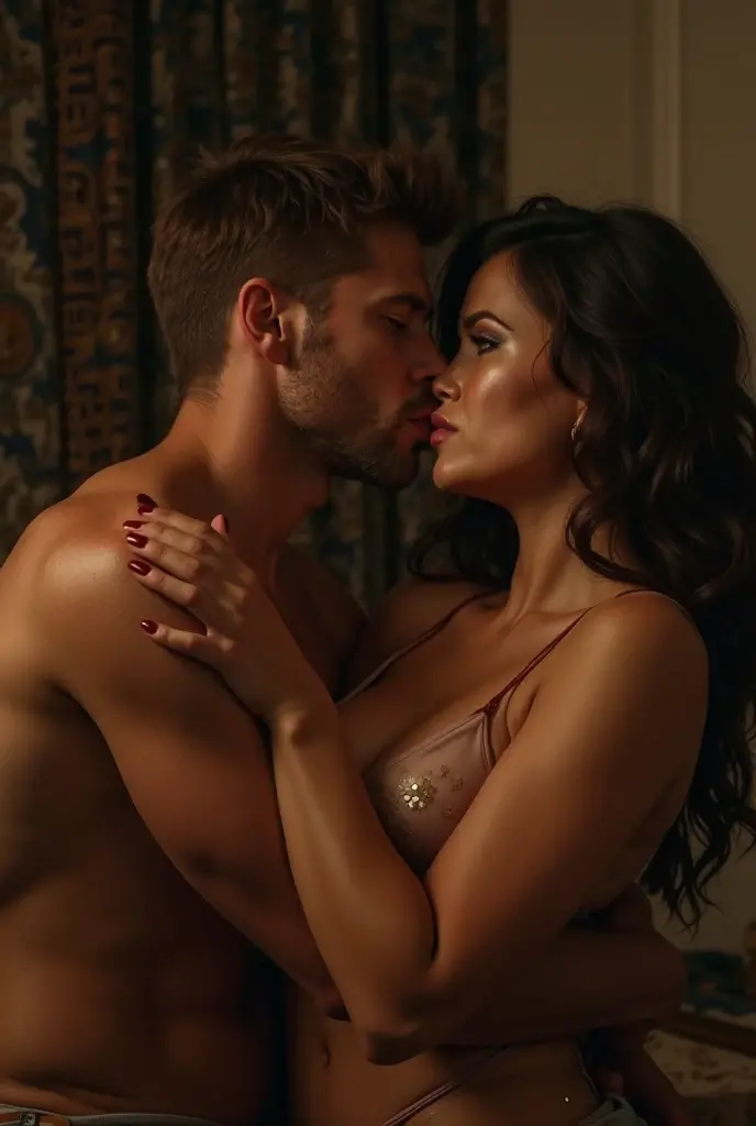 a man having sex, a woman having sex, kissing