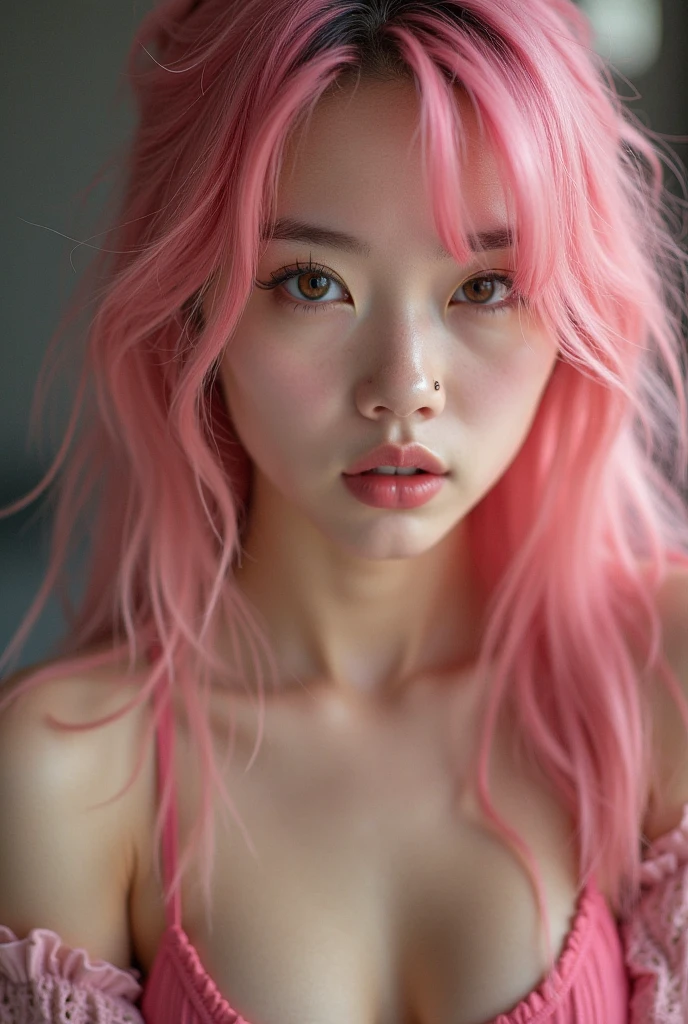 (stick out butt:1.3),(Pink Hair :1.3),(masterpiece:1.3), (Photorealistic, RAW Photos, Highest quality: 1.4), Skinny Japanese woman, 30 years old, (One Girl), (A vivid face), Detailed face, Detailed eyes, (Long Hair:1.3), (Realistic Skin), (Silver Camisole), Ultra-high resolution, Surreal, High definition,