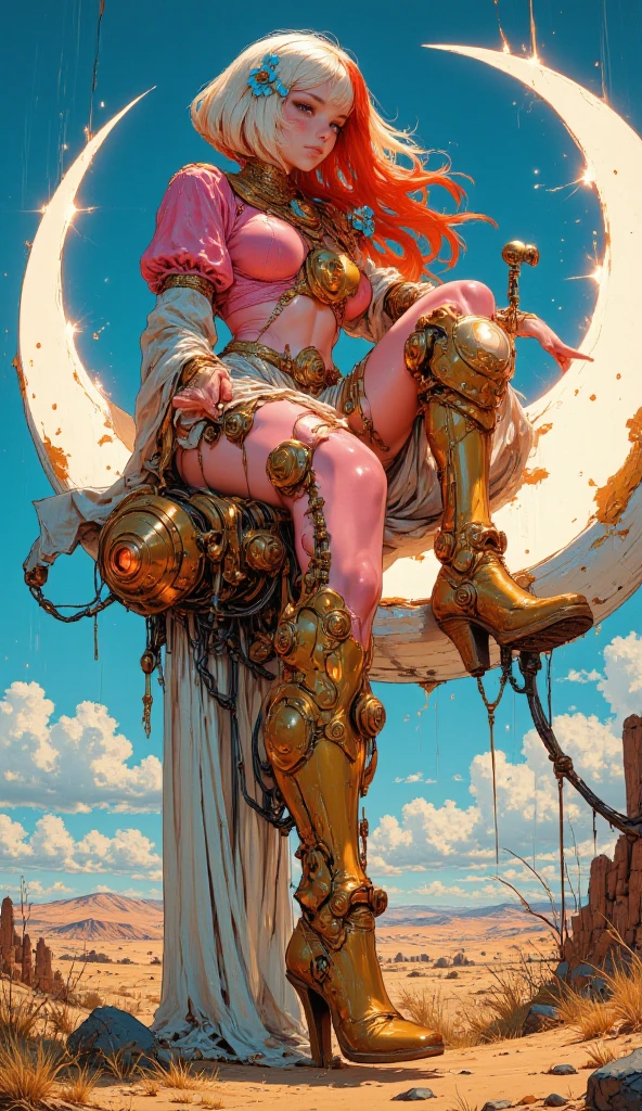 full body woman as an archangel, with black purple cyberdroid, mecha-armor, wearing a short blusher veil, messy hairdo, golden mecha-halo on top of the head, heavy Arch angel mecha-wings, visible face, big chest, bikini armor