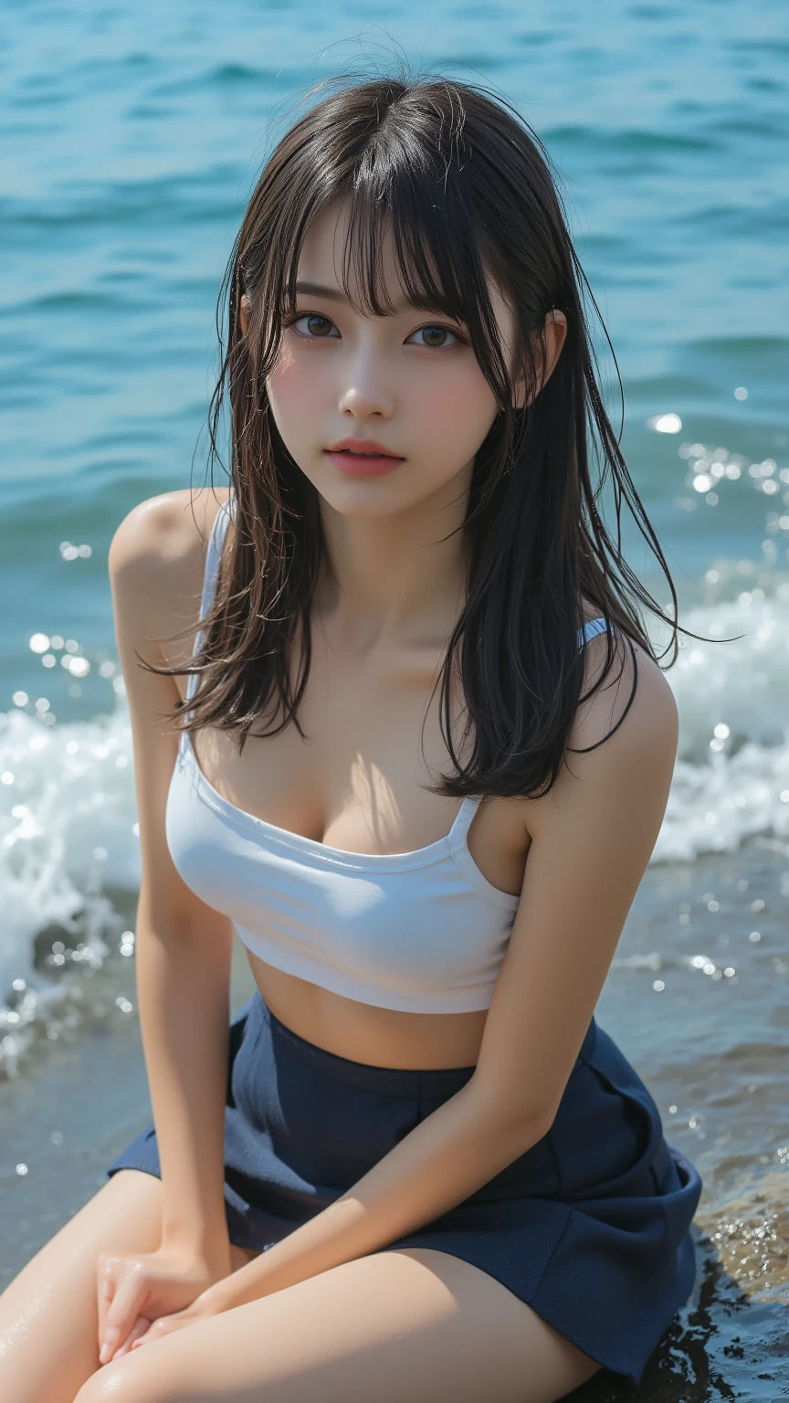 girl1 name、(beautiful girl、delicate girl:1.3)、(10 years old:) 10 years old:) 1.3), I&#39;m breaking up、(thread:1.3)、 (along the coast:1.3)、 break、very detailed definition、(left symmetrical eyes:1.3)、 break、Medium chest、brown eyes、parting of bangs、brown hair、girl、 break、 (Eye and face details:1.0)、close up of face、face enlargement、face focus:1.0、 break、(masterpiece、best image quality、super fine、Facial Definition、8K)、smile、mustard beans、 best image quality、8K、85mm、Raw photo、decoration、portrait award、Solo exhibition、Moshen、gardenia、delicate girl、Upper body、Idol&#39;Saggy face、(10 years old)、slightly droopy eyes、smile、night、neon、digital single lens reflex、look、nature、frankness、refinement、Zora々light、professional lighting、film grain、chromatic aberration、(Bokeh:1.1)、smile、barely exposed、bikini、wet sailor suit、