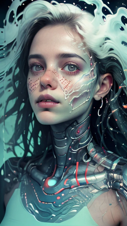 a cyborg robot, lights, scars, refractions, posing, ultradetailed, HD, 8K, highlights, good lighting, the most amazing effect, sci-fi,((art by carne griffiths and sean yoro))