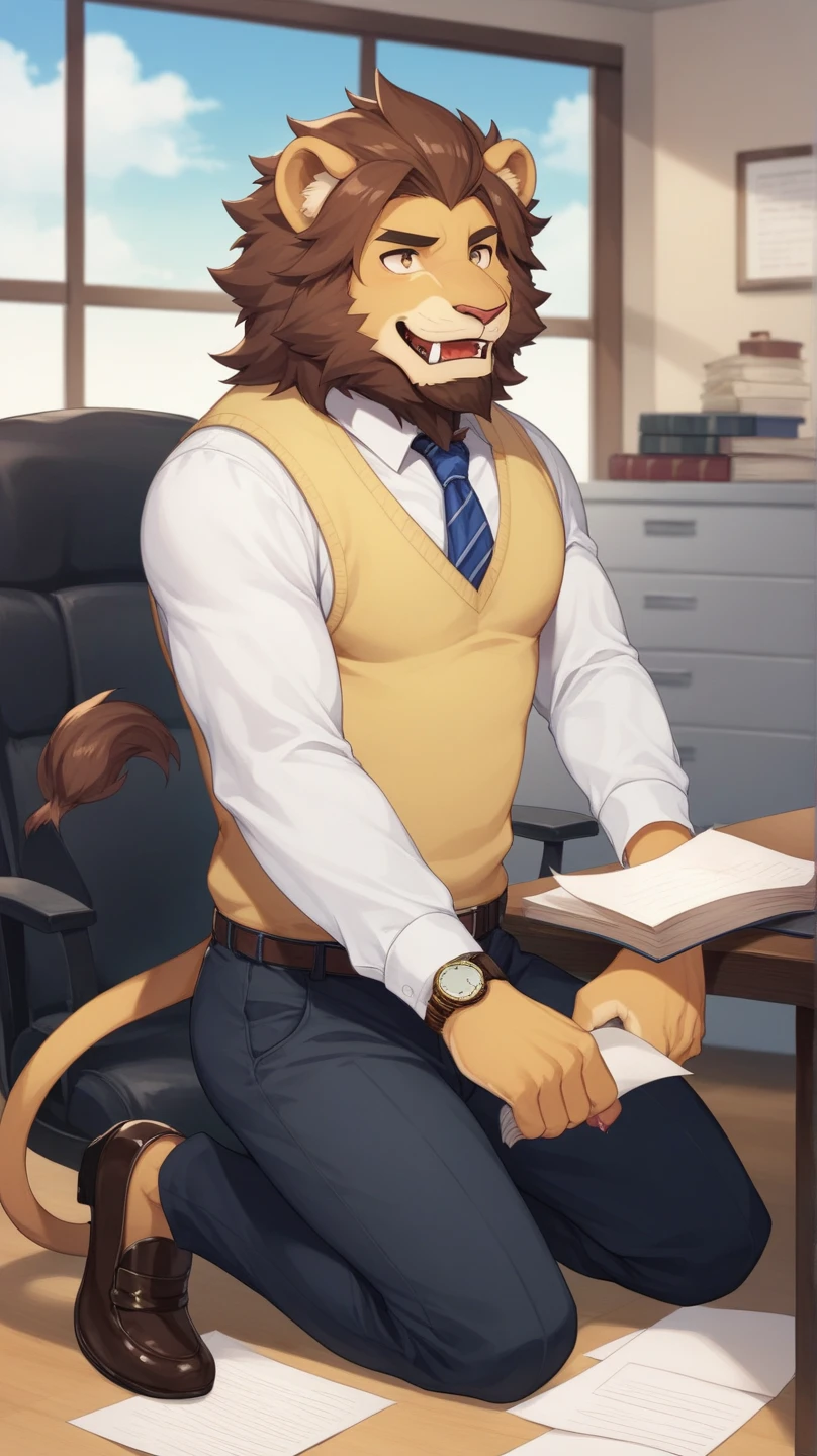 art by zackary911,thick legs,male,leodore lionheart,(seductive),(sexy),larger tail,correct anatomy,belly rubs, sheath,((brown detailed eyes)),fluffy,balls,undressing,nipples,pubes,(gay clothing),sitting,spreading legs seductive,