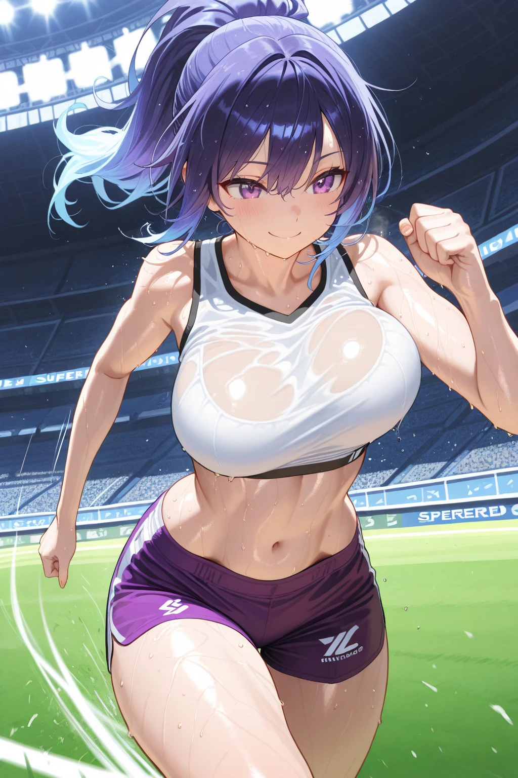 Photo of a asian female soccer player with saggy breasts, (((undressing))) in the middle of soccer field, 20yo, petite, slender body, tall body, fair skin, dimples, light, detailed face, embarrassed face, ((looking disgusted)), ((very angry)), (dissapointed), Perfect breasts, big breasts, natural breasts, big nipples, E cup, (((short hair))), (((jersey))), (((undress sport bra))), (((goalkeeper gloves))), (((pulled down short pants))), (((sport underwear))), (sweat:1), (wet)