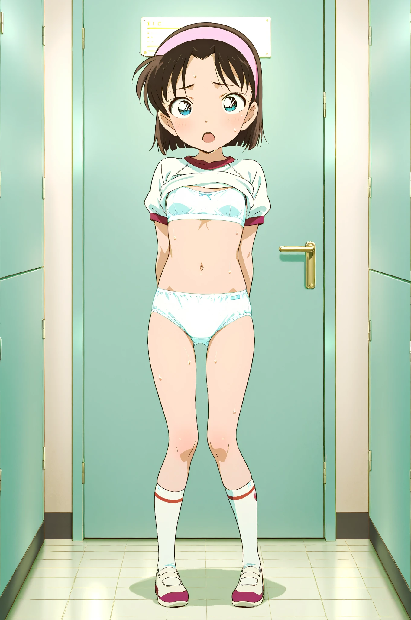 YS, 1girl, solo,, hairband,looking at viewer, perfect quality, good quality, masterpiece, HDR, UHD masterpiece, expensive quality, very_expensive_solve, big_file size, full color,(completely nude:1.2),pussy,niplles,(loli kid),