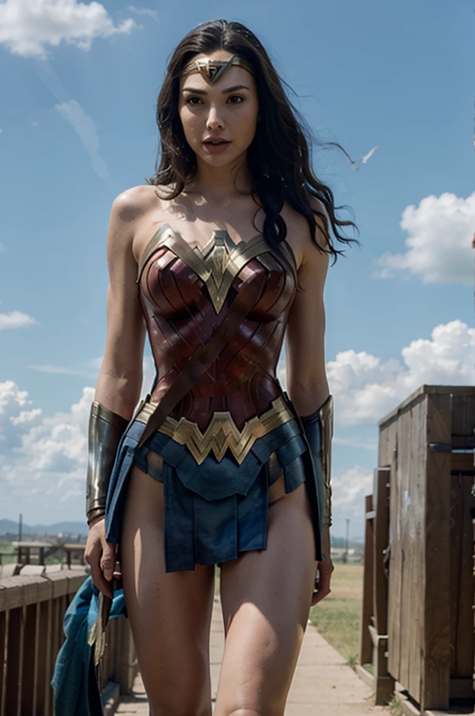 ((masterpiece), (solo character), (photorealistic:1.4), ),(best quality), (epiCRealLife), (g4lg), (g4lg large breasts), (g4lg show cleavages), (Gal Godot in wonder woman costume), (lora:epiCFlashPhoto),(flashphoto), (flash photography) (look at viewers), , (photoshoot), (wonder woman theme), (outdoor), (daytime), (Gal Godot lakeside), (g4lg kneeling on pier), (from side)