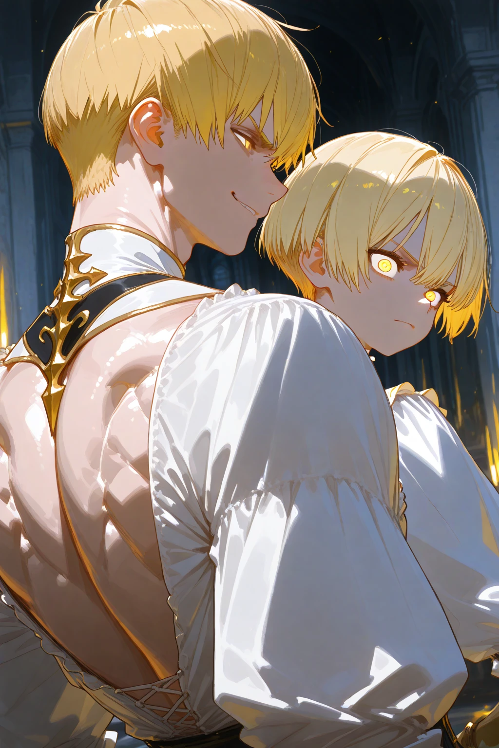 Huge muscles,,Huge penis,Handcuffs and neck restraints,Harness,Kagamine Len,Sailor suit,Lots of sweat, drool and semen,Shaking violently,Lose consciousness