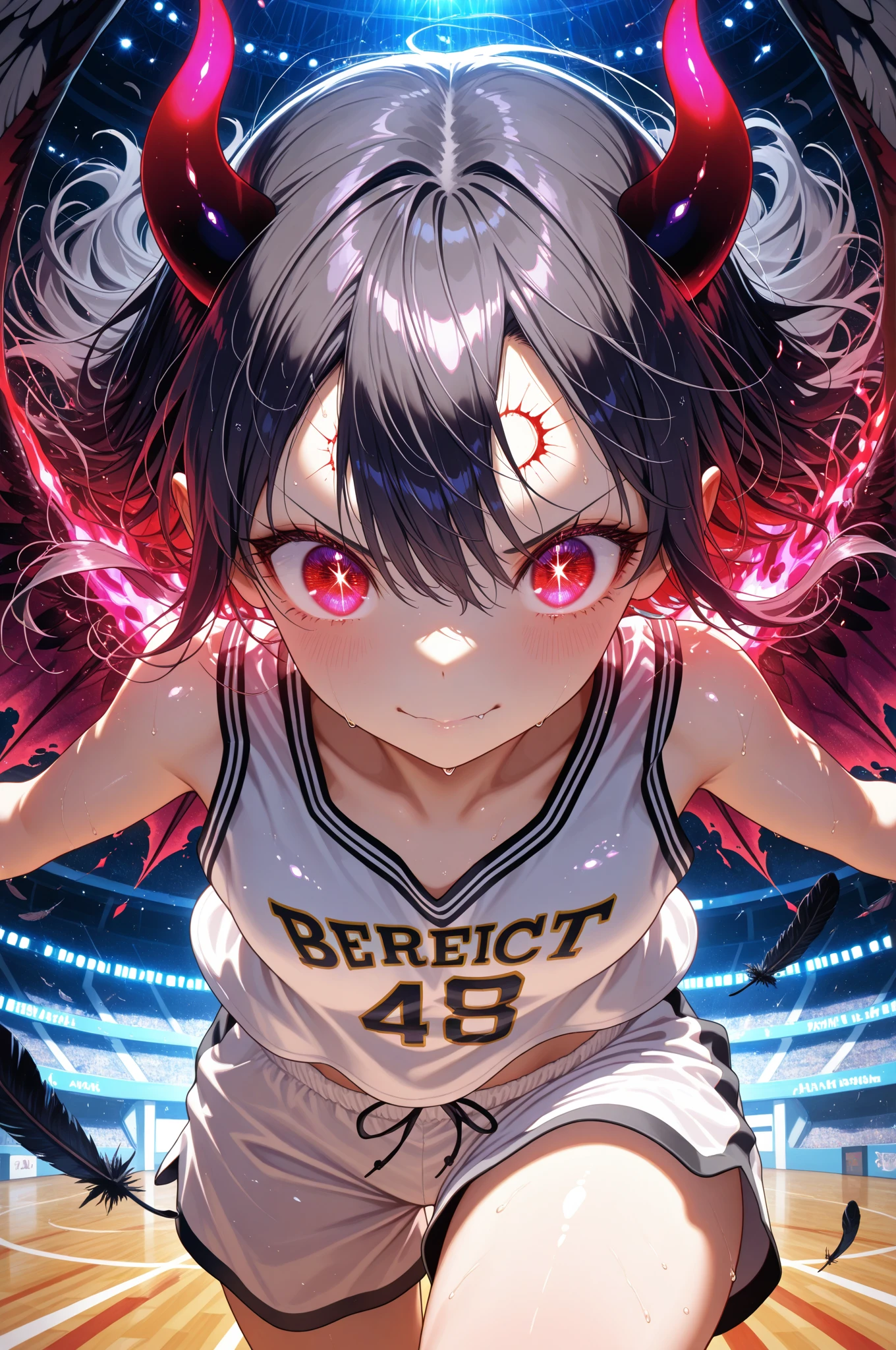 Eyeshield 21、American Football、mud door、mud doorデビルバッツ、Suzune Taki、(((red cheerleader)))+++、(((red cheerleader服)))+++、(((Navel exposed)))+++、slender body shape、black short hair、Ahoge、purple eyes、(((red demon wings)))+++、Lemon-like short hair with a blue-ish black color and a slender appearance.、RB at the speed of light、Fully mobile artillery battery with light speed of 4 seconds 2、devil bad、Tension MAX、American football、gun、dynamite、explosion、devil badダイブ、devil bat ghost、devil bad hurricane、devil 4th dimension、devil laser bullet、devil laser bullet、60 yard magnum、hell's command tower、devil's tactician、YA---HA---!!、