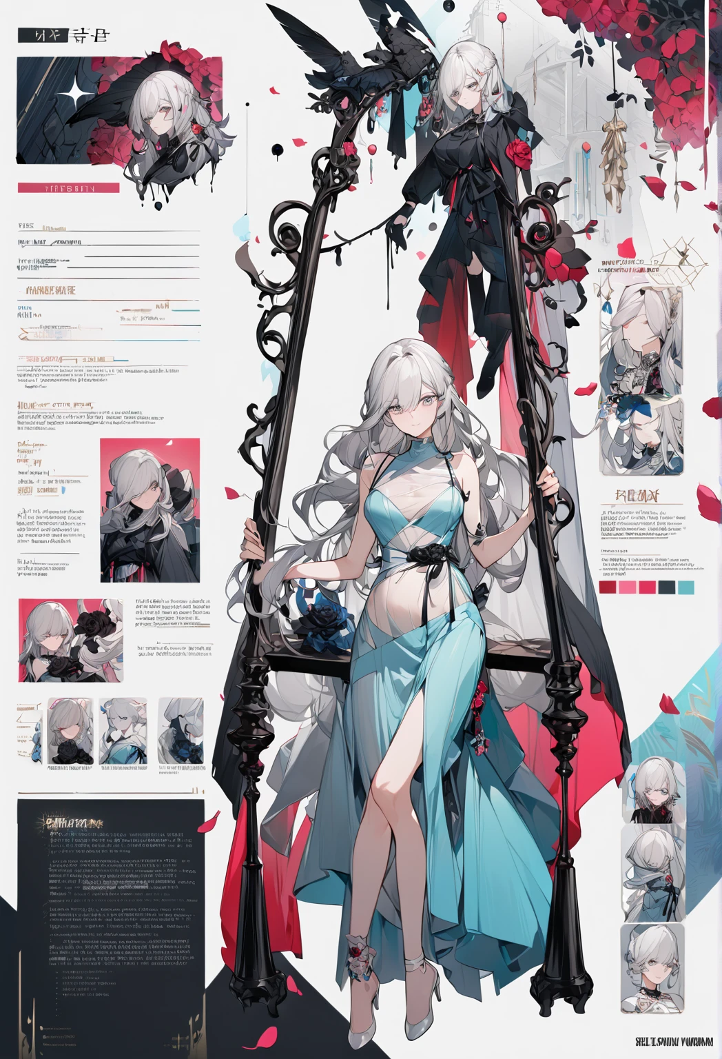 best quality, super fine, 16k, incredibly absurdres, extremely detailed, delicate and bold, a work of art, a carved mirror frame made of luxurious silver chrome plating, cracks radiating from the center of the mirror, red and black flamenco costumes reflected in the mirror, beautiful woman, Tiffany blue plaster room