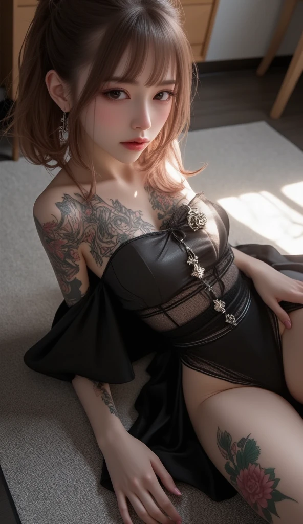 (8K, top-quality, masterpiece:1,2), (reallistic, Photorealsitic:1.37), Super Detail, One girl,), (Highly detailed), (beautifully detailed eyes), (of the highest quality), (super detailed ), (masterpiece), (Detailed face),20yr old, ,1 girl, ((pink hair,Very short hair)), medium breasts, clothed, Perfect Lighting, BREAK (shiny one-piece bodysuit:1.4), (mesh panel on front neck:1.4), (embroidery and lace details:1.5), (embroidery pattern of complex lace and sprawling leaves:1.5), (shiny pink tights:1.3), (shiny pumps:1.3), (shiny choker:1.3), (simple crystal earrings:1.3), BREAK sensual body suit investigator, full body shot, seductive expression, sexy pose, dimly lit room background, soft lighting emphasizing curves and sensuality
