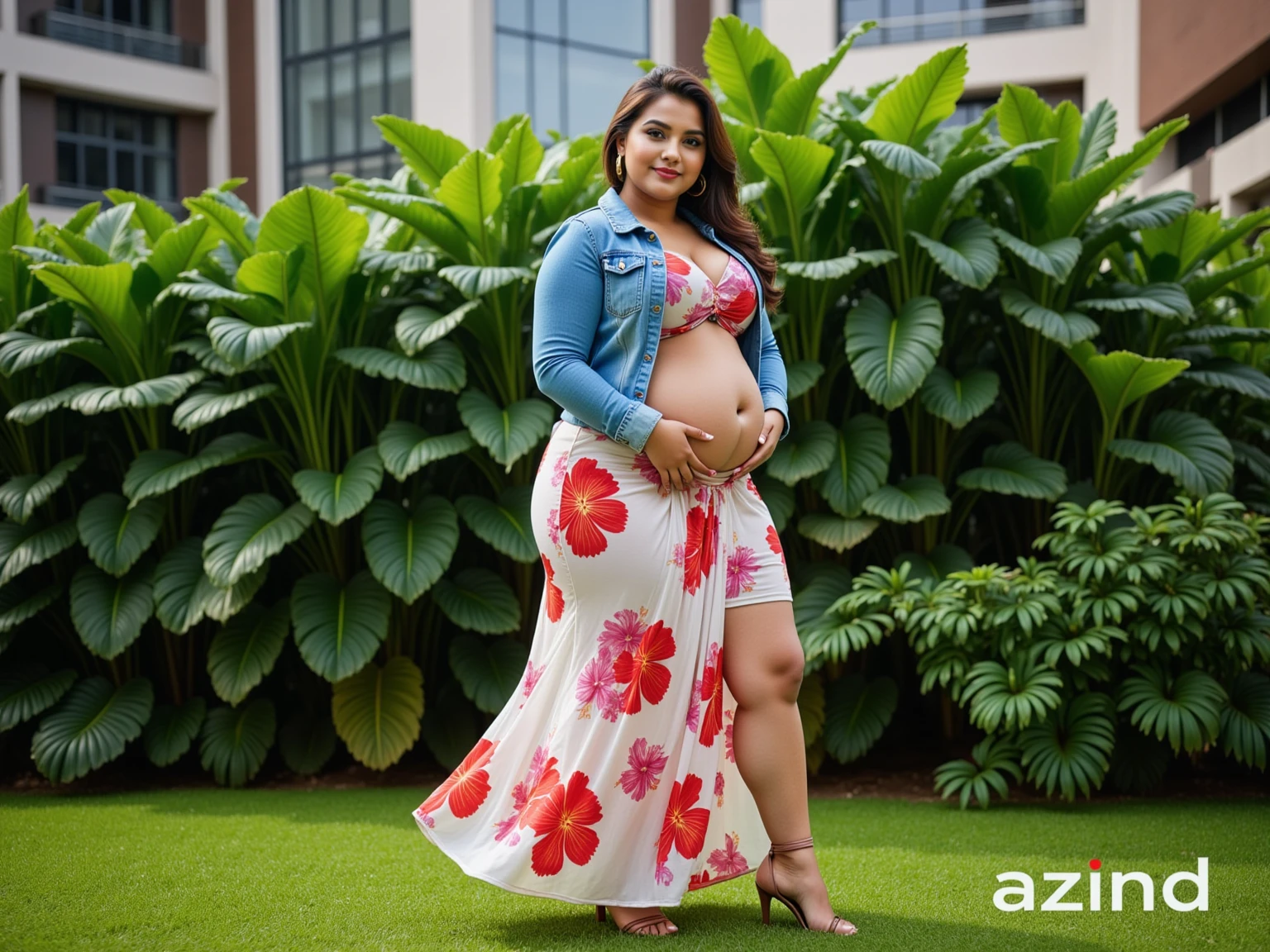 Pregnant women、huge cleavage、Caucasian、Brown Hair、Maternity Dresses、Sit on a chair、looks like real、realistic