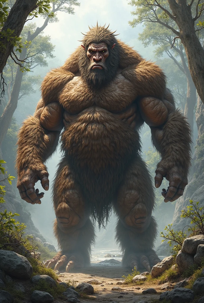 forest big human ogre, big beard, long hair