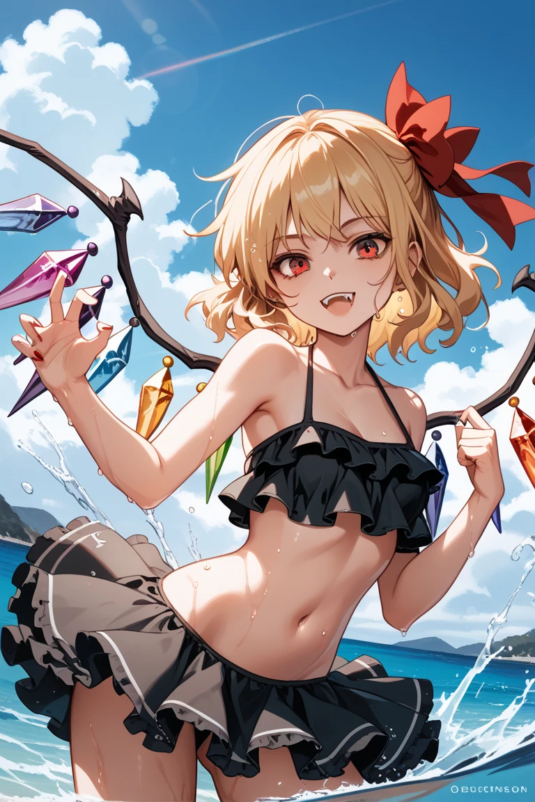 masterpiece, medieval outdoors sunlight desert horizon Upper body girl, ((((nude)))), nsfw, spread legs hands behind head clear (((flandre))) bob hair, Ahoge looking at the viewer, adventurer ((from front)), open mouth, (((scared))), standing, spread legs, greaves, ((((brown skin)))), front, (glaring), ((contemptuous)), ((disdain)), spread legs, arms up behind, (abs), Sweat, fang, (((angry)))