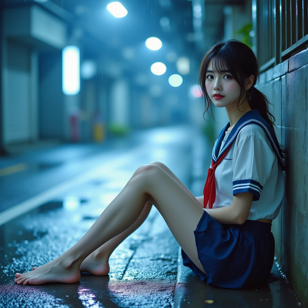 (SFW), (Closeup from Crotch to Face) ExtremelyDetailed (SchoolGirl Lean against the Car) Spread Knees Up, perfect face, Brilliant(Tiny Crown), Detailed(Delicate Clothing textures) Sailor Uniform with Red Ribbon (((WhitePanties))), PerfectHand with Childish 4Fingers and one Thumb, Corrected Leg to Foot Line, ((Starry Colorful Lights at Dusk City)) (Car(Specular Reflection:1.28)Wet Road Surface), ((Hidden Arm) Hidden Sole) Red[High-Heels], TopQuality 8K Ultra-detailed masterpiece (ProfessionalPhoto:1.37)(Acutance:0.8)