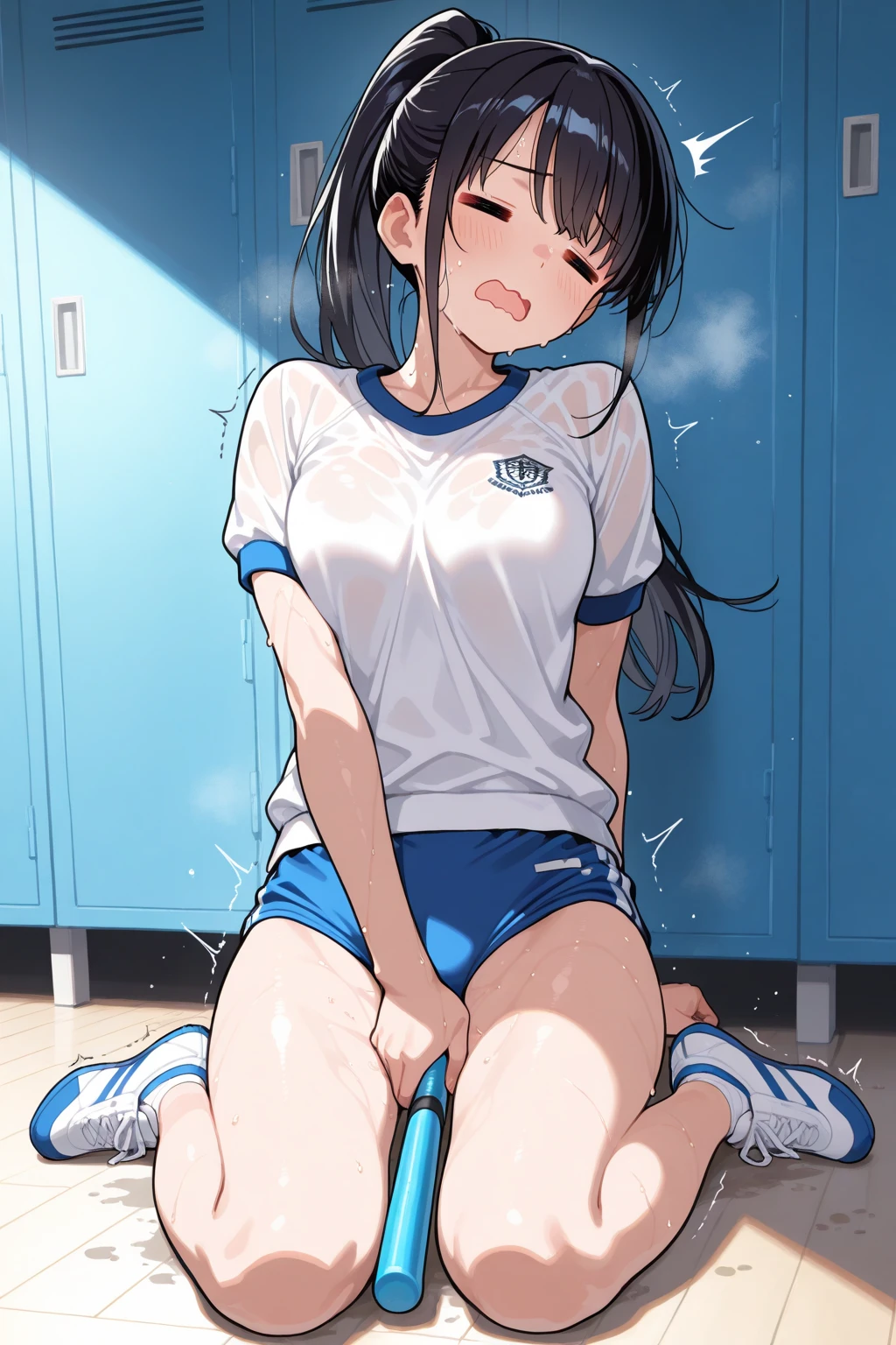 score_9, score_8_up, score_7_up, score_6_up, score_5_up, score_4_up,nsfw:1.2,TikTok screenshots:1.2,1girl, solo,
exball, ball, exercise ball, ((transparent gym ball)),
((sitting on ball:1.3)),
spread legs: 1.2,

from behind:1.3,
from below,
(looking at viewer:1.1),

break,
(shiny wet skin), noble face,
beautiful eyes,
((black hair)), (twin tails:1.2),
((beautiful small breasts:1.27)), beautiful hip,

break,
(half closed eyes: 0.8), (tears: 0.7),
(heavy breathing), (smile),
(o-face, smoldering, blush, sweat),

break,
((pretty ((see-through white)) leotard, ballet costume, white tights): 1.3),
((White full body tights:1.3)),

BREAK,
indoors,
((nursery room, pink and white striped printed)),