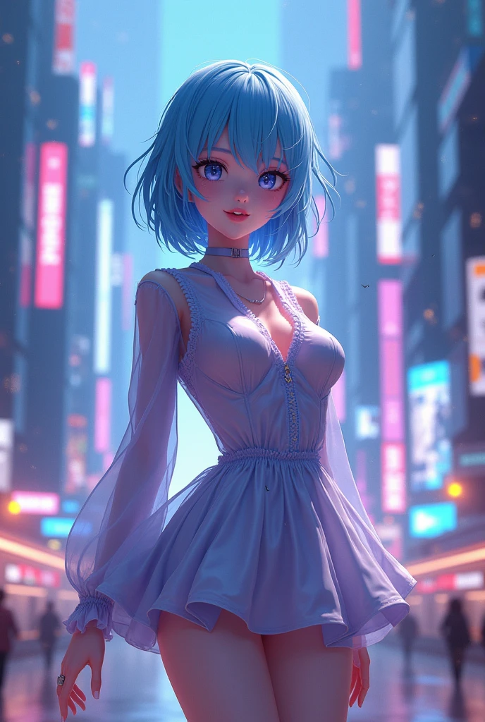 1girl,a beautiful fashion model ,(masterpiece, detailed background, best quality),short and shiny hair, blue green hair, hair with highlights, bangs, smirk,juicy lips,red lips, calmart, lingerie, stripping, elegant makeup, blue eyes, full body shot, (shiny skin), cyberpunk, sci fi, boa, extravagant jewelry, cocky expression, covered in jewelry, fancy, white dress, ((hand covering mouth, smug, discrete laughter)),