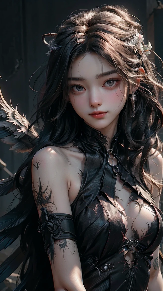 ("Demon"),("1girl"), style, ((intricate black and white details)), full torso, cold lighting, dark gray broken landscape scenery, gorgeous, ((pale evil gothic princess)), (black hair), (intricate), ((skeletal onyx dress armor) ), ((less clothes)), ((short clothes)), ((intricate and irregular obsidian crown)), dynamic pose, wind-disheveled hair, perfect face, (realistic eyes), round iris, ((gray eyes)), perfect eyes, intricate, complex, Helios 44-2, bokeh, trends in the arts station, sharp focus, studio photo, intricate details, highly detailed, sharp, dnd character portrait, (oil on canvas), perfect lighting, masterpiece, detailed background, portrait by artgerm and greg rutkowski, cinematic lighting, 8k