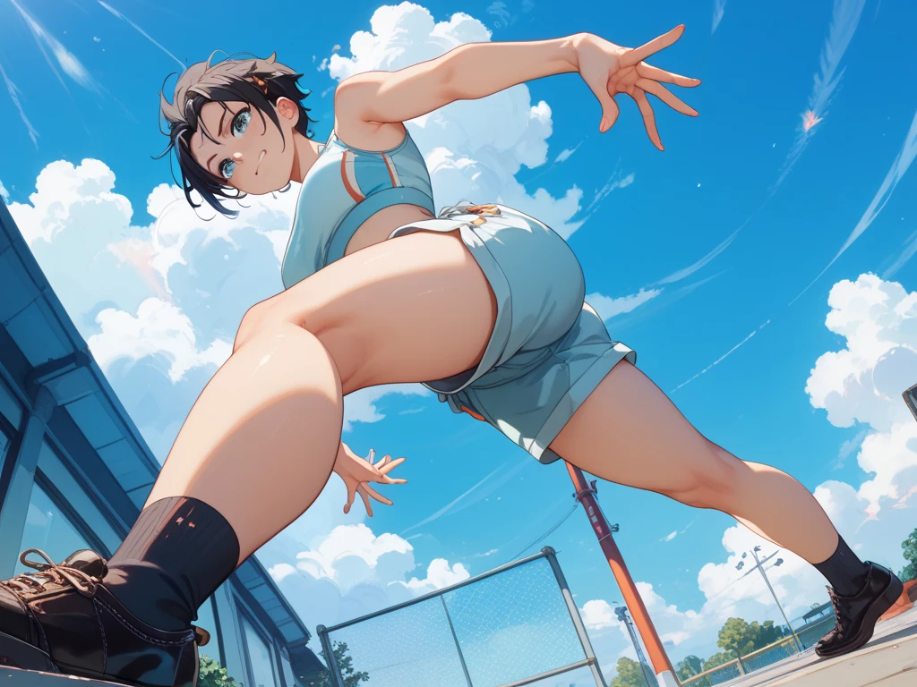 Torn tights, tennisPlayer, masterpiece,((High Kick)),colorful