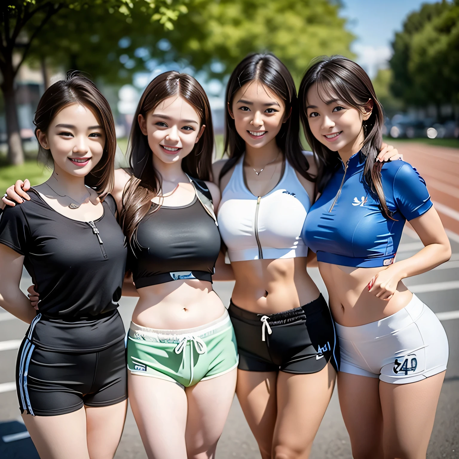 A group of 10 female students standing in a row、slender、Are thin、Blonde、Brown Hair、Black Hair、Huge 、Cleavage、 In front of the station、Daytime、String Panties Thighs Thighs、Spread your legs wide、Short sleeve white shirt、Sexy、adultery、Amorous、Nipples