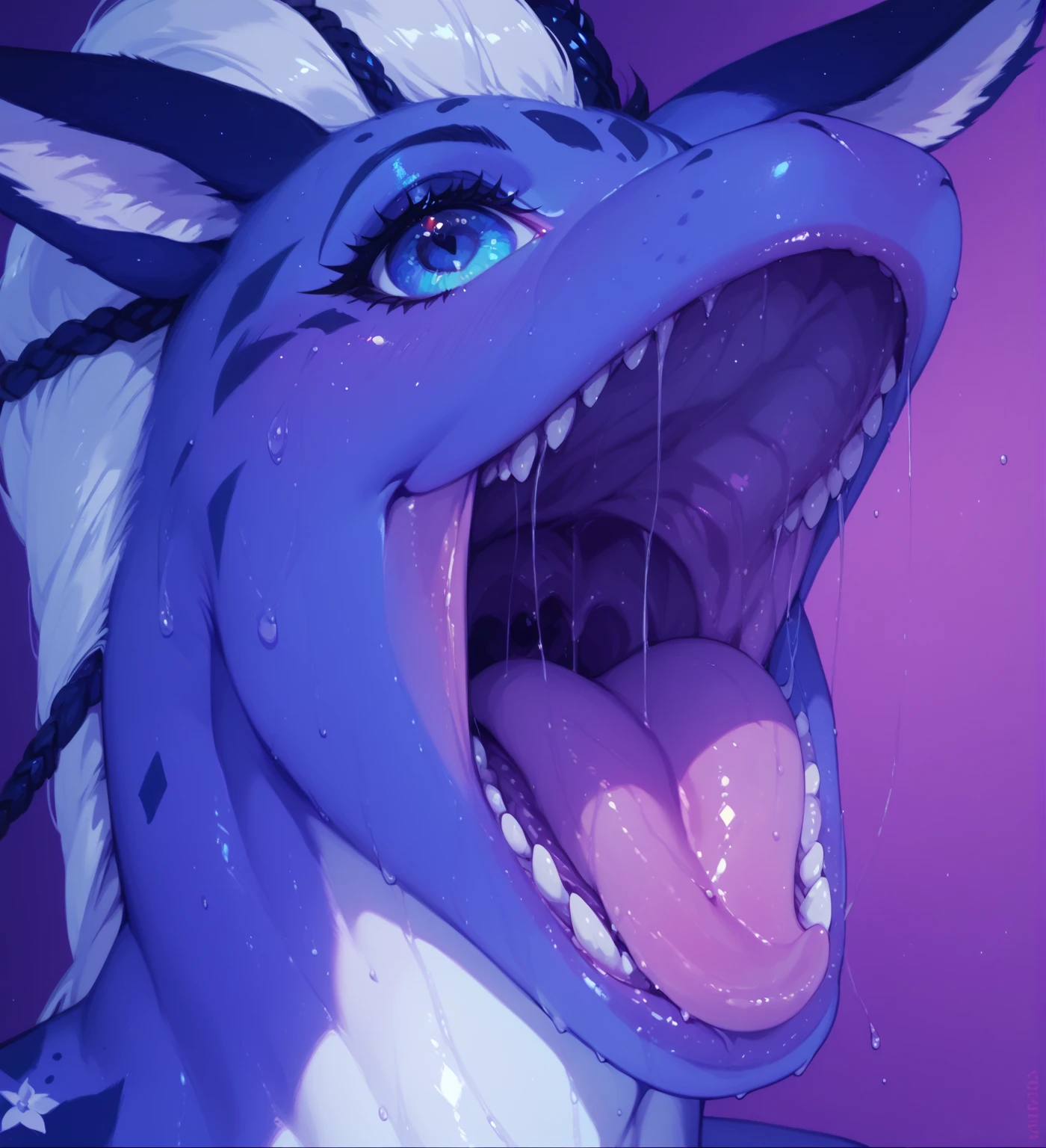 score_9,score_8_up,score_7_up,score_6_up,score_5_up,score_4_up, lynx, purple fur, purple eyes, anthro, blue hair, purple hair, eyeliner, eyelashes, black eyeshadow, furry art, tuft on cheeks, tuft on shoulders, male focus, femboy , cute fangs, kemono, shota, fluffy neck, icon portrait, showing teeth, (by zerpreros), 3d, blender software, nipples, avatar icon, no hands, long hair, hair color gradient, hair multiple colors, handjob, excessive fluff, fluffy, navel, collar, open mouth, ((penis focus)), oral_penetration, fellation, deep_throat, balls deep, rolling eyes, double handjob, blush, pre-cum, huge penis,