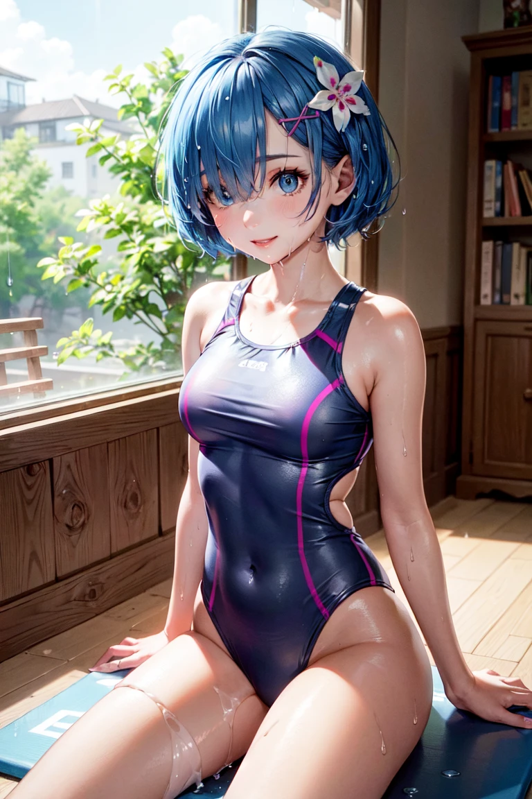 Absurd, Super detailedな,(In 8K:1.3),Masseter muscle area,(masterpiece:1.2)、(Highest quality)、4K、Super detailed、(Movement Structure:1.4)、(Shining Lights）, High resolution, Best Quality、(One girl:1.4),Super detailedな,Bright colors、Treebreak Production Art,High-level image quality、Fine image quality、Intricate details,Volumetric Lighting,Realism BREAK、Profile、 Idol face、15 years old、Very beautiful face and eyes, Beautiful images、 natural make up、puffy eyes、catchlight eyes、deep detailed eyes、 (Big Tits)、(glossy skin :1.5), (Light blue hair,short hair、blunt bangs:1.2)、 (orgasm face)、 (A school swimsuit with a vivid texture:1.3)、(Breast bag:1.2)、 (School poolside),(Baby Face:1.2)、(shoot from behind)、nice butt