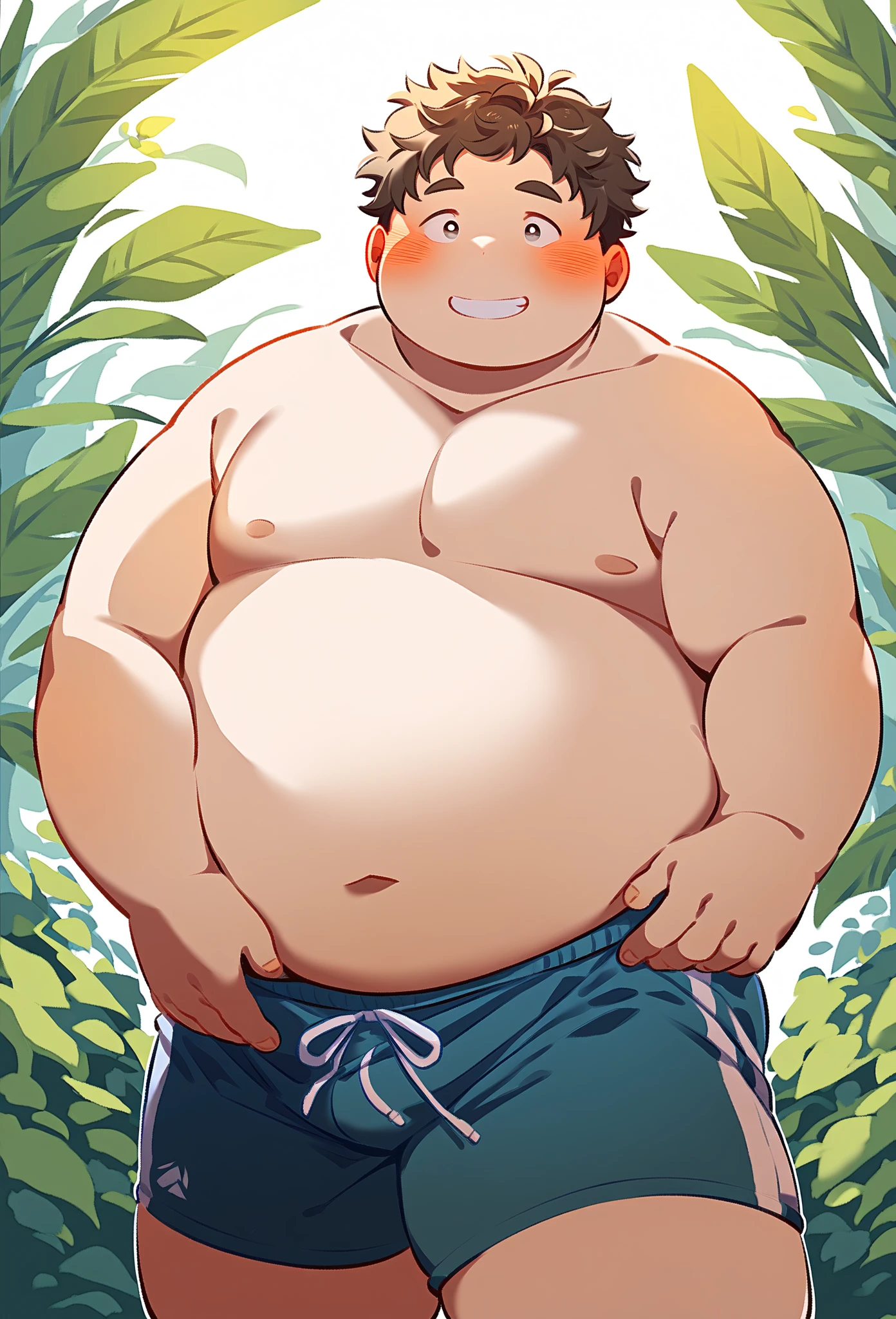 Fat, Chubby belly, Chubby obese, Man, O-Legs, M-Legs, Briefs (white), Topless