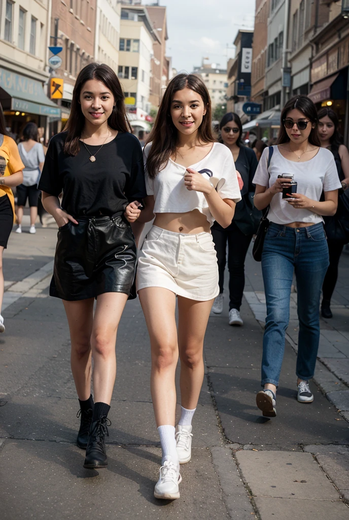young beautiful asia girl walking on the street smiling