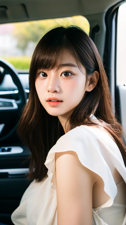 Japanese female bikini In the car Sitting in the passenger seat Photo taken from the driver's seat Big Breasts Wearing a disposable mask Not looking at the camera H cup breasts Bigger disposable mask around the car Non-woven mask Plump Shy laugh Big Ass Perfect Fingers