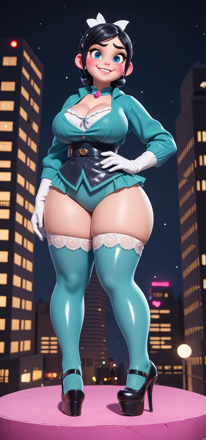 <lora:jolenev1:0.7>, (highly detailed:1.2), blonde hair, glasses, office lady, mushroom, lipstick, mario (series), jolene (paper mario), toad (mario), female, mushroom humanoid, red lipstick, shortstack, 1girl, solo, thighhighs, breasts, high heels, skirt, cleavage, thick thighs, red footwear, large breasts, pencil skirt, thighs, makeup, skirt suit, round eyewear, jacket, black eyes, suit, formal, wide hips, open mouth, full body, miniskirt, short hair