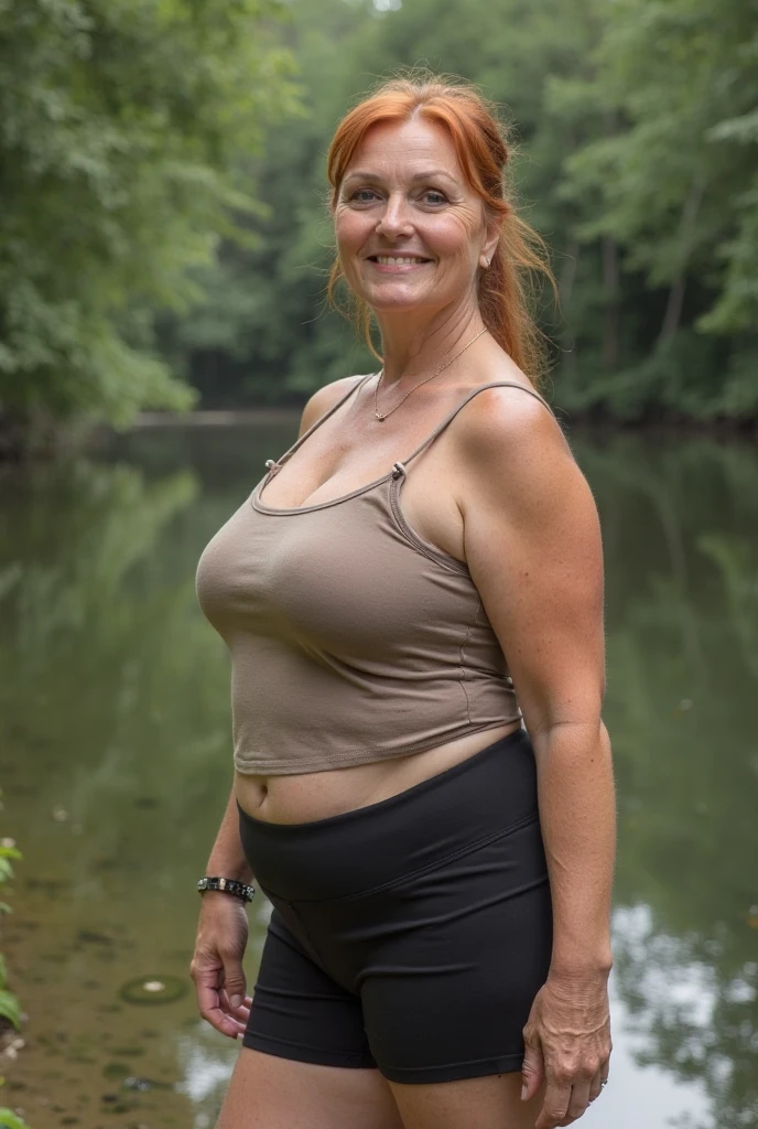 1 girl, solo, Liechtensteiner woman, Old woman, her name is Lissa, (((50 years old woman))), (mother), (((wrinkles))), ((brunette)), ((fair skin)), ((rectangular face)), ((Liechtensteiner nose)), ((big plump lips)), ((high cheeks)), ((medium hair)), ((wearing green Sweatshirt and jeans)), ((background: noon outdoor settings in Europe)), ((wide shot)), smiling
