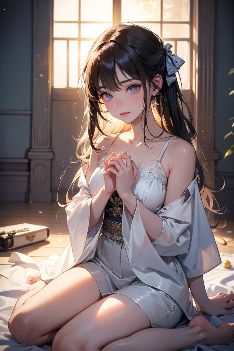 Bright expression、Photorealism,Anime Style、highest quality、超A high resolution、picture、Photos of the most beautiful Scandinavian anorexic girls、A cute and beautiful face down to the last detail、Small Face、(Purelos Face_v1:0.008)、Beautiful Bangs,17 years old、Completely naked,Glowing White Skin、Thin and slender body,Small Tits(A Cup),ponytail、Bangs on the face、Hair between the eyes、Super long hair、Glamorous light platinum blonde super long silky hair、Beautiful bright transparent light blue big eyes that are charming and shining、double eyelid、eyeliner,Completely naked,Thin legs,Spread your legs,Writhing in bed,To urinate,Wet body,Cramp,Get orgasm,