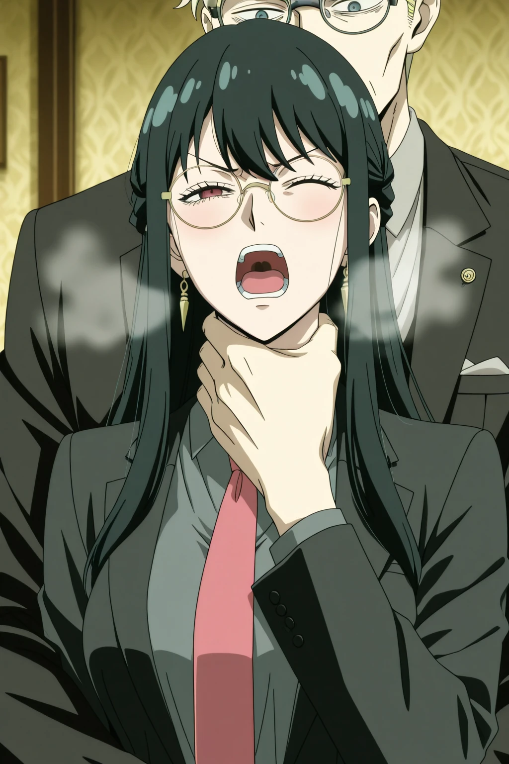 score_9, score_8_up, score_7_up, score_6_up, score_5_up, score_4_up,
source_anime,
masterpiece,best quality,highres,absurdres,
official art,official style,anime screencap,anime coloring,megami magazine,anime,animated,
shiny skin,
CHITOSENISHINA,
CHITOSE NISHINA, LONG HAIR, BANGS, BLUNT BANGS, MONOCHROME, GREYSCALE,
SKIRT, THIGHHIGHS, NAVEL, CLEAVAGE, SCHOOL_UNIFORM, PLEATED SKIRT, HAIRBAND, SERAFUKU, BLACK THIGHHIGHS, BLACK SKIRT, ZETTAI RYOUIKI, NECKERCHIEF, BOW, HAIR BOW, SHIRT,
CLASSROOM,
rating_explicit,uncensored,1girl,1boy,(dark-skinned male),
(blush:1.2),
(fellatio,deepthroat,:>=:1.3),tongue out,
(from side,profile:1.3),
orgasm,vulgarity,seductive grin smug,
(saliva,saliva trail:1.3),
(narrowed eyes:1.5),(rolling eyes:1.4),
veiny penis,large penis,erection,testicles,male pubic hair,
viewfinder,
(ejaculation,projectile cum,excessive cum,cum string:1.3),