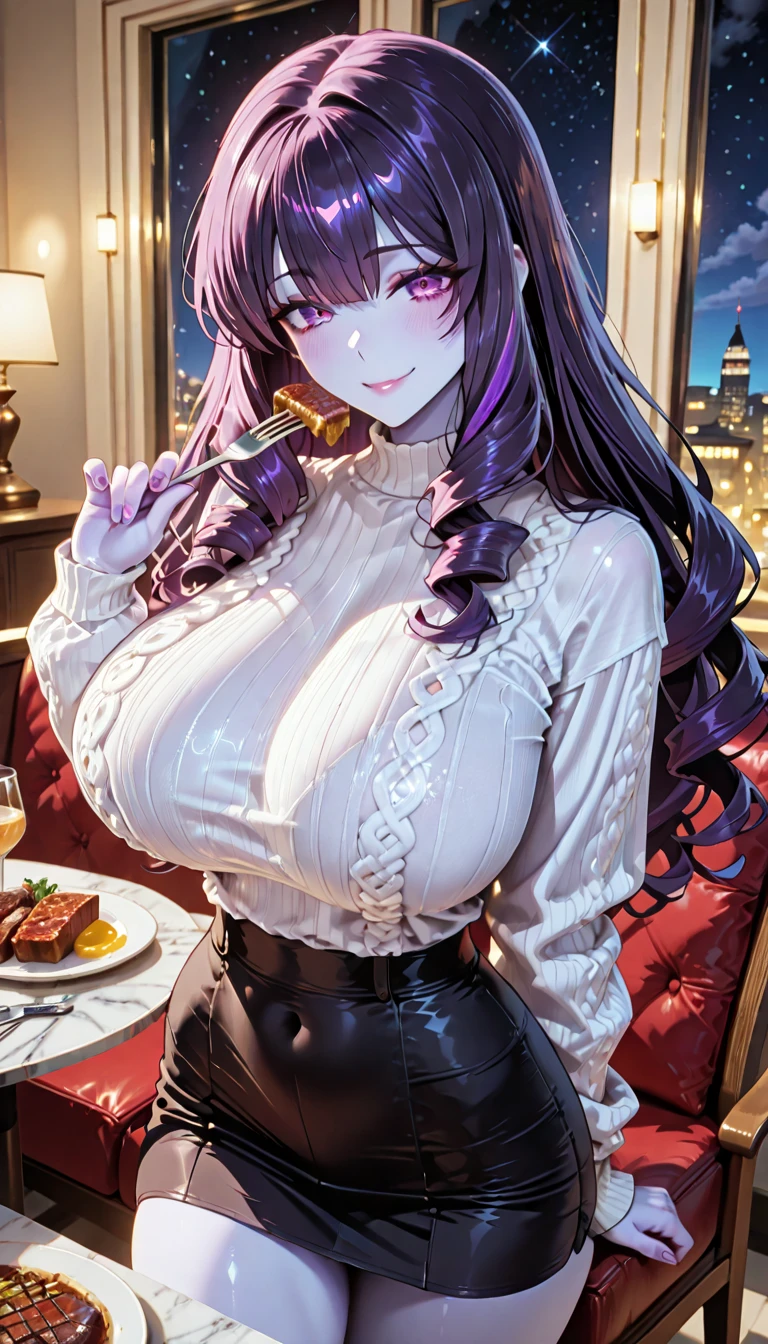 1girl, solo, nakano nino, pink hair, butterfly hair ornament, (naked:1.3), (white apron:1.1), large breasts, cleavage, thighs, cafe background, (blushing:1.3), angry