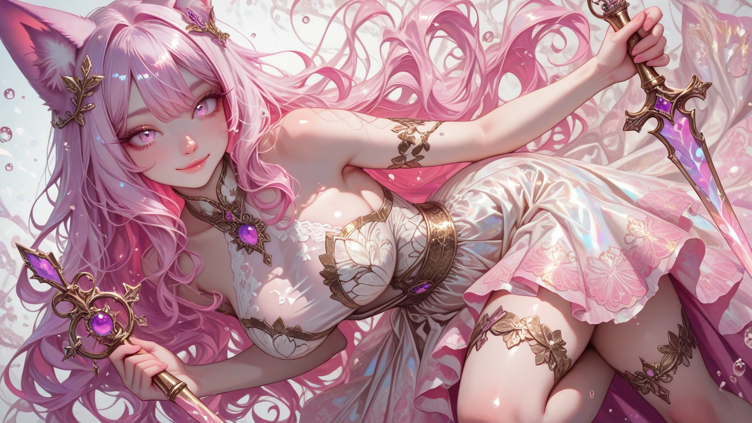 Best quality at best, tmasterpiece, A high resolution, Alone, beauitful face，White skin of the，Fu Xuan，Pink Long Hair，Pink eyelower season girl，young，Very little clothing，white under lingerie，C cups，Reach your feet towards the lens，good picture，Thin leg，Black pantyhose，White high heel lace up shoeposed belly，Vest line，nabel，Roll your eyes，saliva，There are chains all around，weeping，An expression of despair，Whole body bondage，Lie down，The chain strangles the neck，Lift up your skirt，tied to the pool，，white sap around，moist，black eye mask