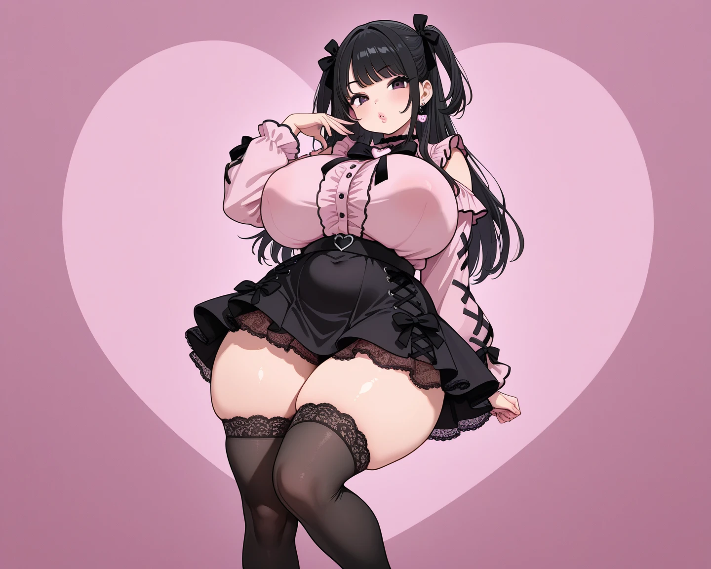 Cute, Girl , ahegaou, big breasts, hearts in the eyes,black hair, hearts pupils, full body