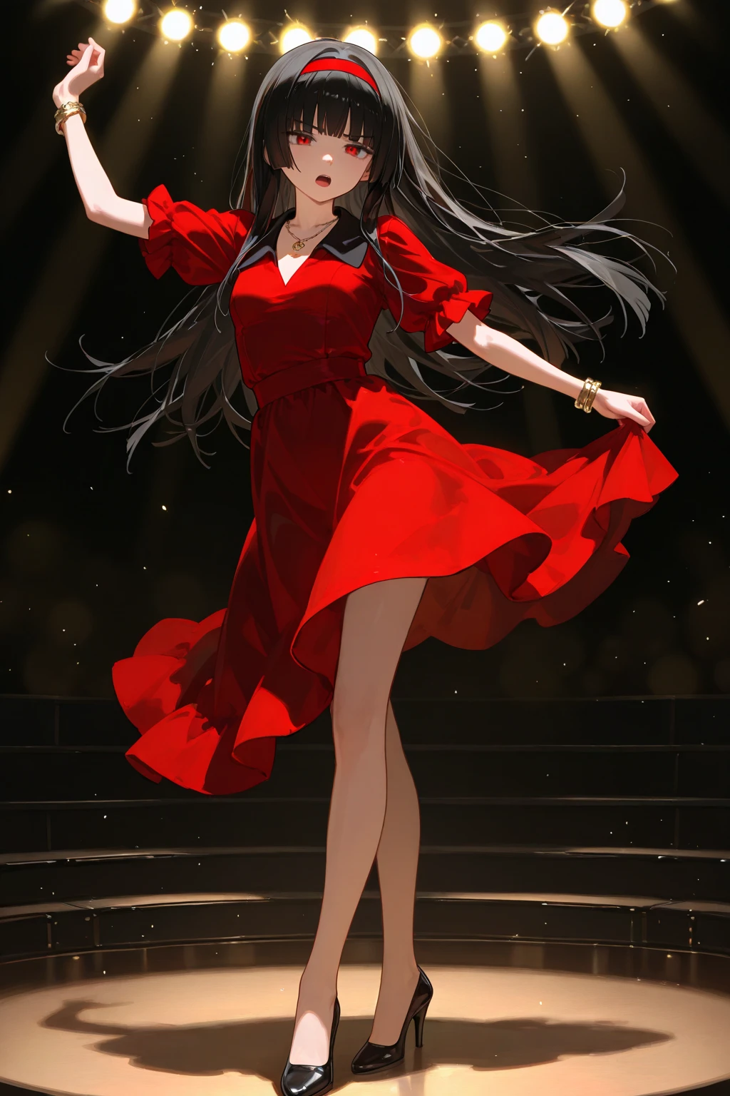 multiple exposure, fantasic illustration, masterpiece:1.2, highest quality, highres, 16k, beautiful detailed, ultra-realistic, photo realistic:1.37, beautiful and cute girl, dancing flamenco, holding a single rose in her mouth, growing glay eyes, shining pupils, blushed cheek, shiny rosy lips, beautiful delicate(hair, face, eyes, pupils, flamenco dress), full-body view
