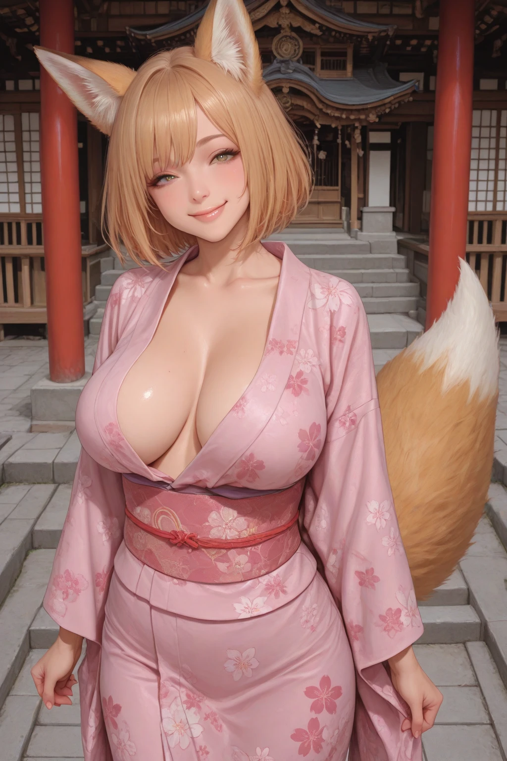Busty, red-headed shy mouse girl, blushing wearing a festive kimono at a Bon festival, blue eyes, breasts, smiling, big breasts, (skin texture:1.1), (high detail face:1.1), high detail body, high detail clothes,(masterpiece), (realistic), ultra high definition, 4k, ultra high resolution, ((best quality)), ((masterpiece)), (detailed), perfect face