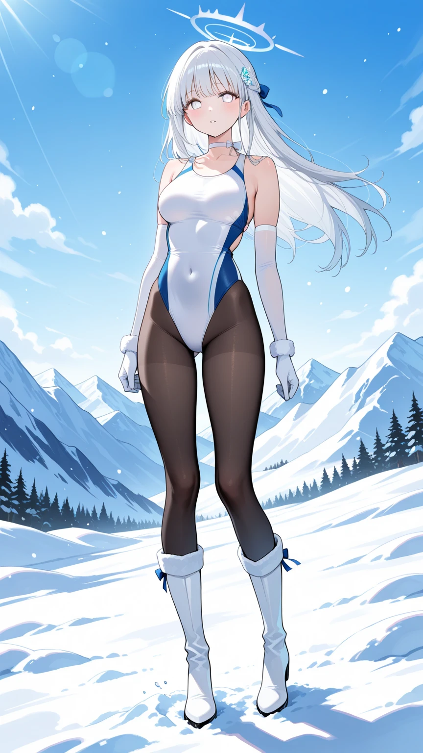 <lora:katyak:.8> ((katyak)), large breasts, blonde, revealing white outfit, winter background, masterpiece, best quality