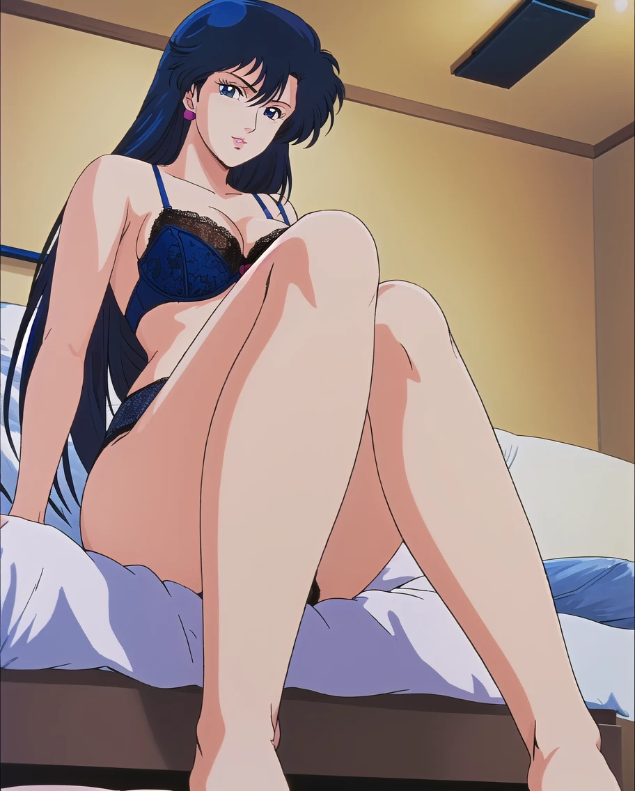 Katsuragi_Misato、
1girl in, guns, arma, pistols, pistol, 独奏, holding_gun, jewely, katsuragi_misato, a necklace, undergarment, bare-legged, black_panties, trigger_discipline, panties on, clothes_pull, long_hair, an lingerie, jaket, kneeking, breastsout, blue_hair,
High Detail、ciinematic light、intricate detailes、hight resolution、High Details、the detail、top-quality、too small underwear、Sleeping in bed、Sexy pose with one knee standing、Underwear of very thin fabric