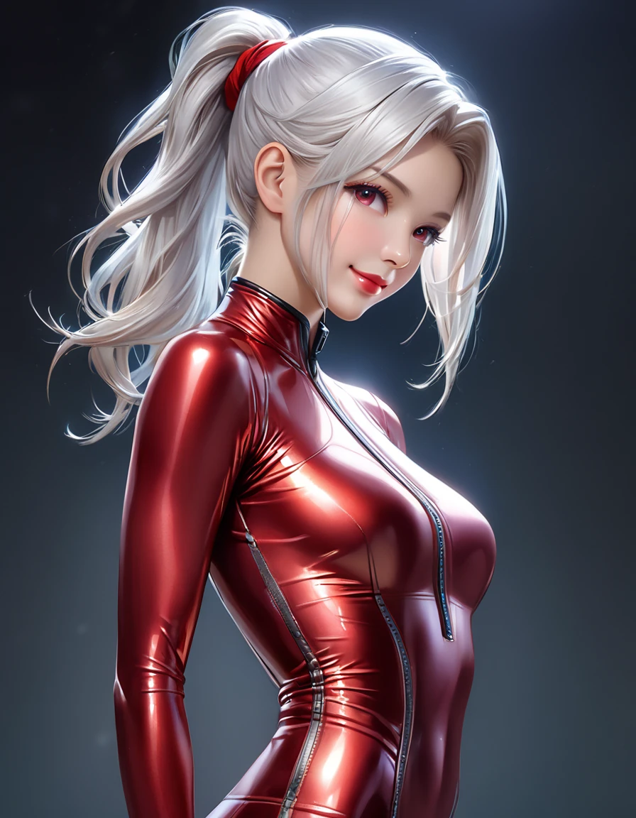 (masterpiece, best quality), 1girl, Slate Faux Hawk with High Fade, Size D breasts,  <lora:sukebei leotard:1> sukebei leotard, red sukebei leotard, bare legs, covered navel, covered nipples, cameltoe, sideboob