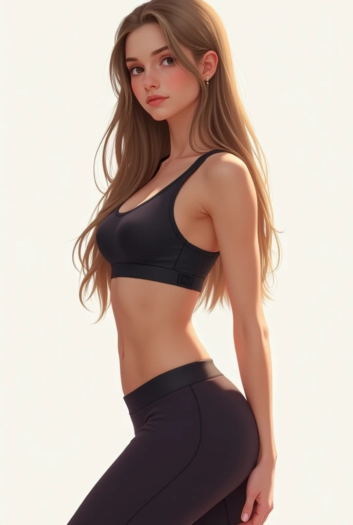 1girl, abs, arm_support, artist_name, bare_shoulders, blurry, blurry_background, breasts, brown_eyes, brown_hair, cleavage, dark-skinned_female, dark_skin, depth_of_field, large_breasts, lips, long_hair, looking_at_viewer, makeup, medium_breasts, navel, sitting, solo, toned, tree,