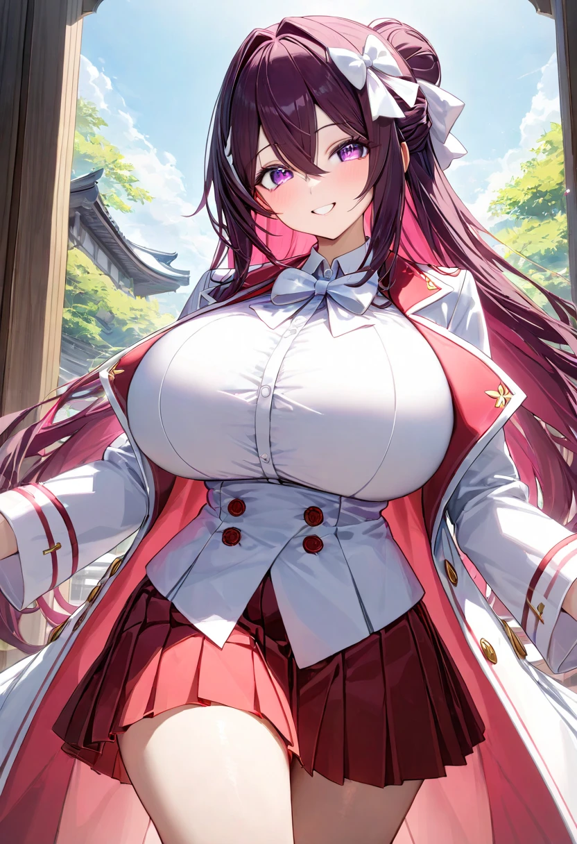 One Girl,Huge breasts, White Background,,{{{plump and thick thighs}}},{{{Knee-high socks}}},Happy,Huge Ass,