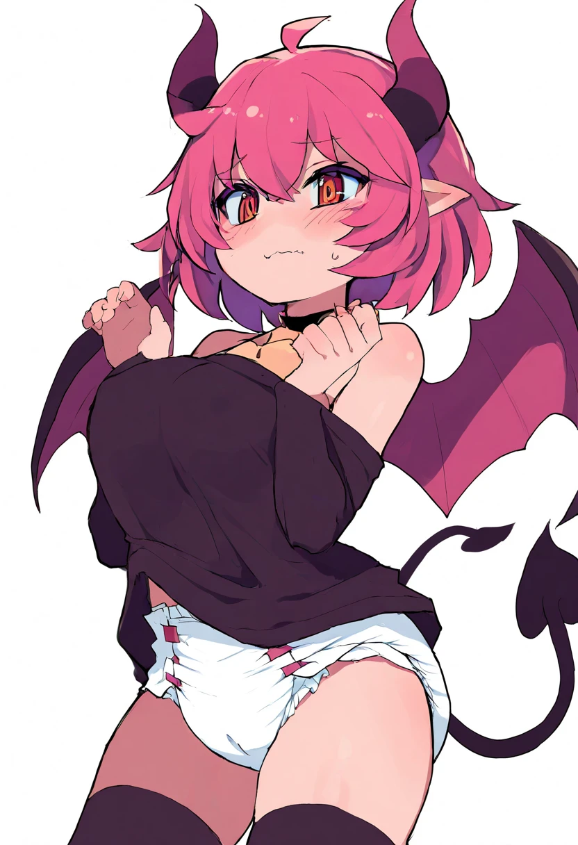 Red hair, green eyes, short hair, naked, white background, smoll stature, chibi, flat cheast, flat tits, show pussy, unclothed. medium thighs, small breasts, 1 girl, one girl, Open mouth, small stomach, curvy waist, round butt, show tits, small belly, clear skin, 1 girl, cute girl, smoll tits, curvy waist, good butt, (lifting shirt ), (panty pulling), purple shirt, black eyeshadow, baggy eyes, fake bear ears, flame, angry, look at viewer, fringe, one girl, pink pussy, sitting, (masturbating), (1 finger in pussy), 1 girl, 1 girl