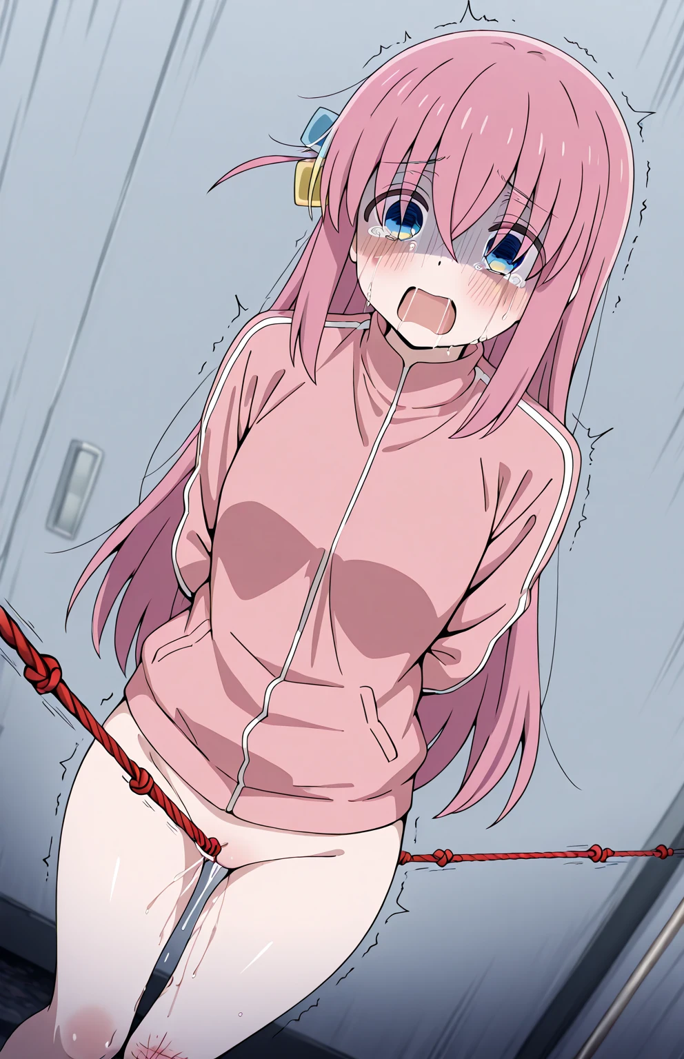 ((highest quality)), ((masterpiece)), (be familiar with), perfect face, indoor, Bedroom, looking at the viewer,
one woman, Hitori Goto,
open mouth, ecstatic expression, blush, smile,
small breasts, flat chest, young girl, , , girl,
long hair, pink hair, light blue eyes, long hair,
Completely naked, Nipple exposed, Sex with a man with a big cock, 膣内ejaculation, semen splashes, Insert a into your, sex in missionary position, , spread legs,