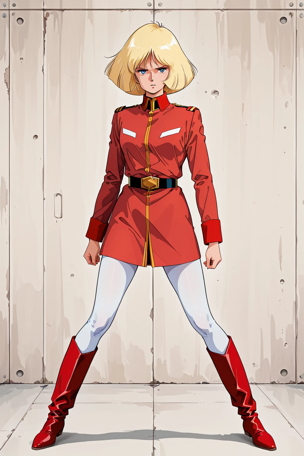 1girl, solo, ((big breasts)), muscular body, muscular abs, muscular legs, thin waist, wide hips, thick thights, thight gap, erotic figure, Fit body, sex-appeal, bratty attitude,
simple background,
white_skin, short_hair, blonde_hair,
front view, standing straight, standing still, looking at viewer, full body, full height,
superwoman, superheroine, white leotard, cleavage,
(cameltoe:1.25)