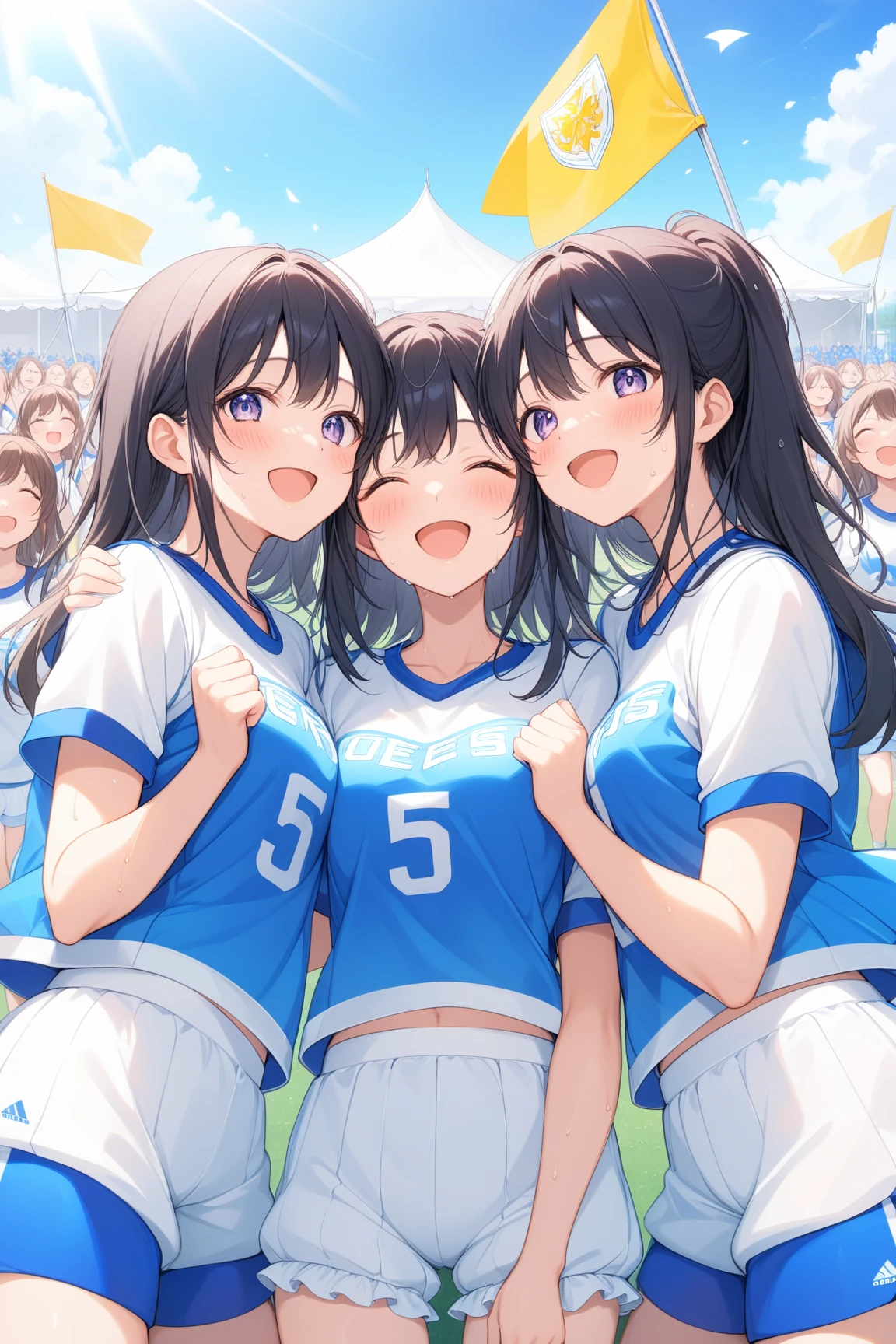 (Cute eyes:1.2), (Sparkling eyes:1.2),(Beautiful Eyes:1.2), Highest quality,wonderful,finely,Highly detailed CG Unity 8k wallpaper, (The three of them lined up and hugged:1.3),(Caressing the pussy:1.5),(Three people with different heights:1.5), (Three Girls, Volleyball Player, Skinny body, Dressed), (Huge breasts), (Open your mouth:1.1),(Black knee socks:1.3),(Thighs:1.3),(Waistline:1.2),(Matching white volleyball uniforms:1.2),(From behind:1.2),(Beautiful eyes:1.2),(Different hairstyle),(Seniors and Juniors:1.3),(All three have different eye colors:1.5),(All three have different skin colors:1.5),(Thighsまで隠れるニーソックス:1.2),Upper Body,(Players' Dressing Room:1.3),(Japanese Representative:1.3)