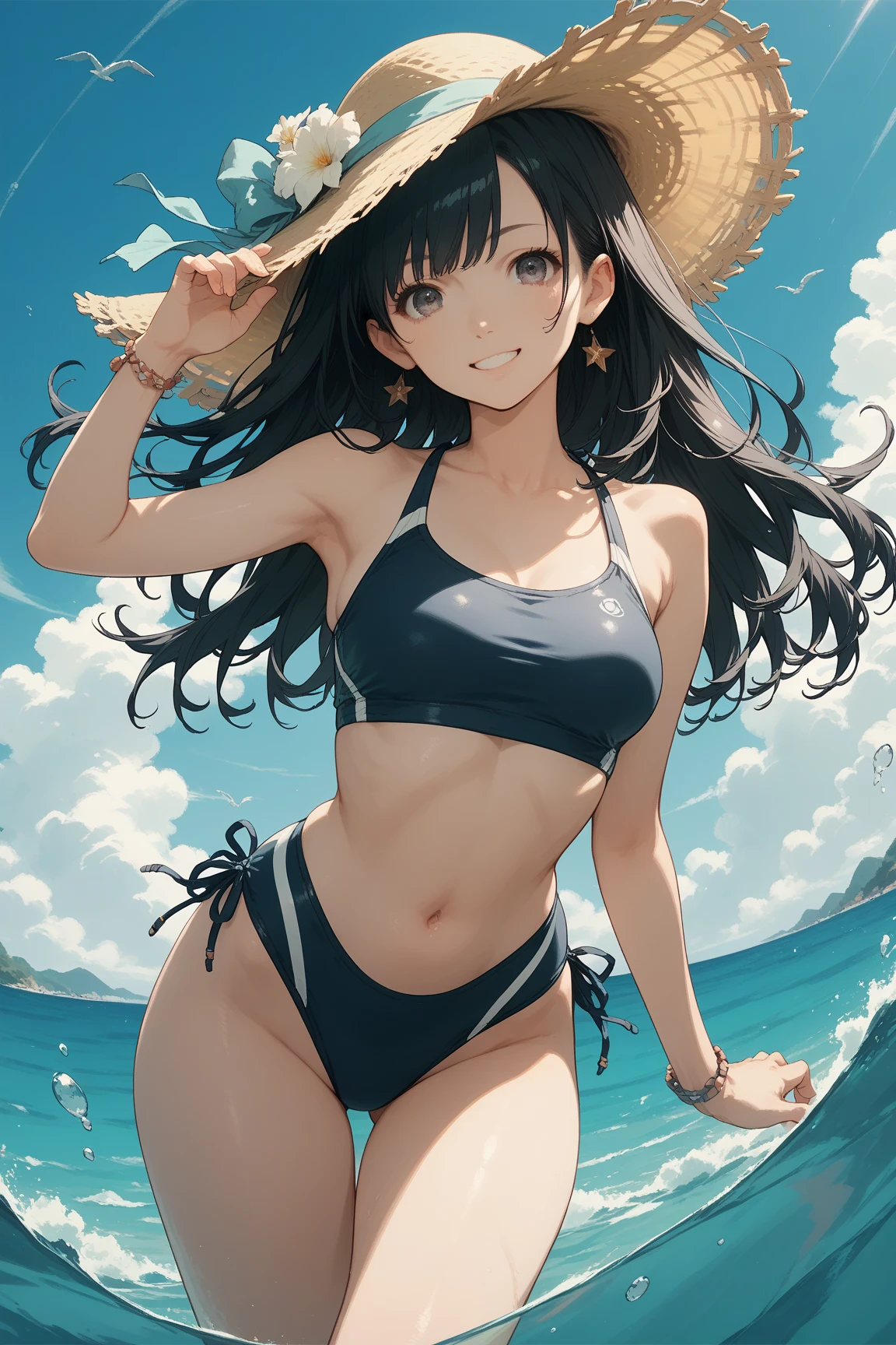 High quality、highest quality、Complete limbs、Ultra high definition、Full Finger、Slender beauty、Wearing a yellow bikini swimsuit