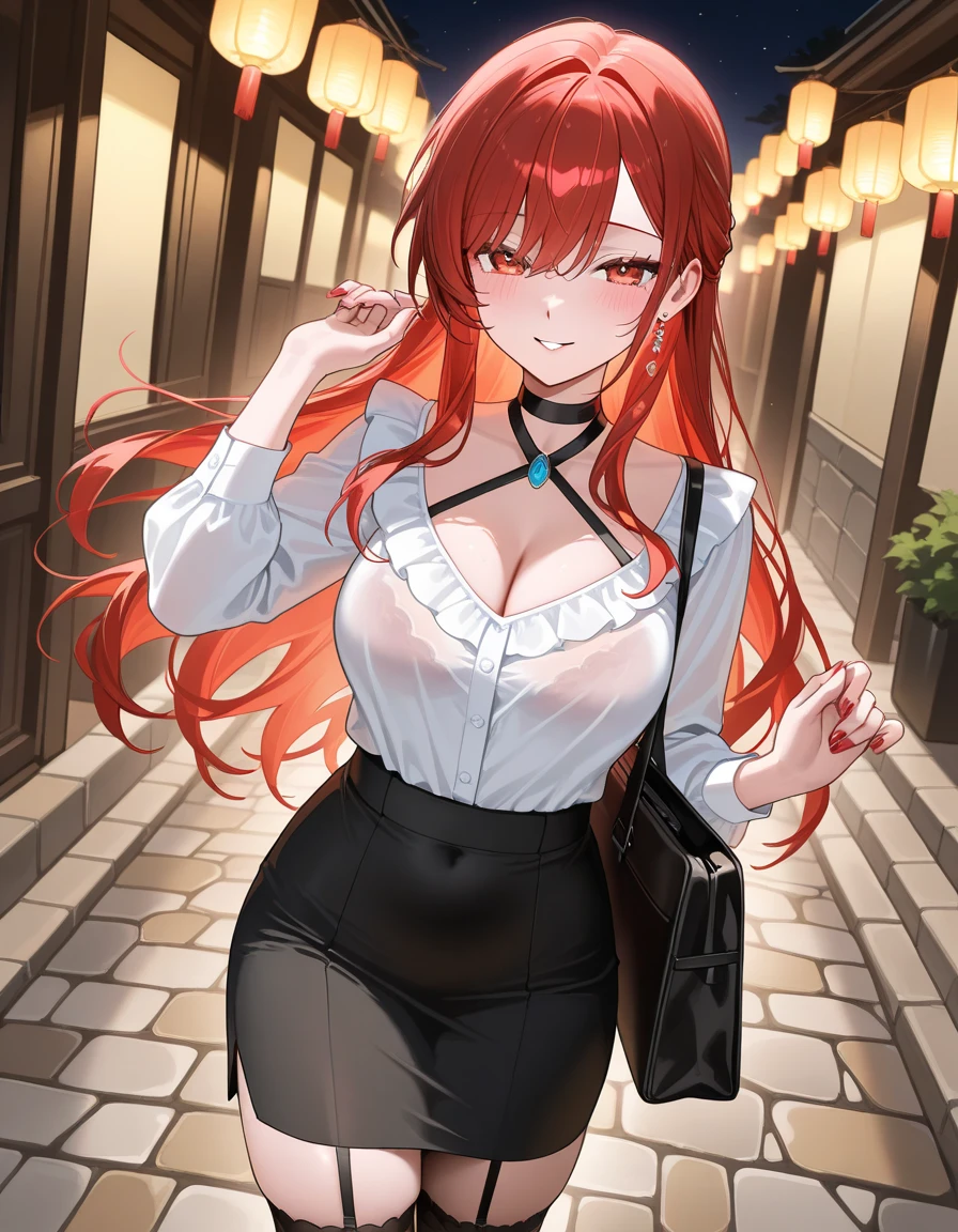 8k,masterpiece, best quality, ultra detailed, [perfect shadows and lighting], detailed background, incredible high-key lighting, ambient soft lighting,
young female, uzakihana, gorgeous face,japanese face, lips, makeup, stylish hair, perfect eyes, red hair, long hair, blue eyes,
huge breasts, thick things, wide hips, narrow waist
look at viewer, seductive, smile, smirk, open mouth, sexy pose,
, streets, in town, outdoors, see-through, undersized T-shirt clothes,